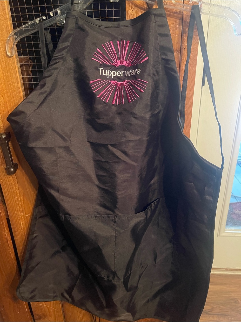 Tupperware Black Apron with Pink Embroidered Logo